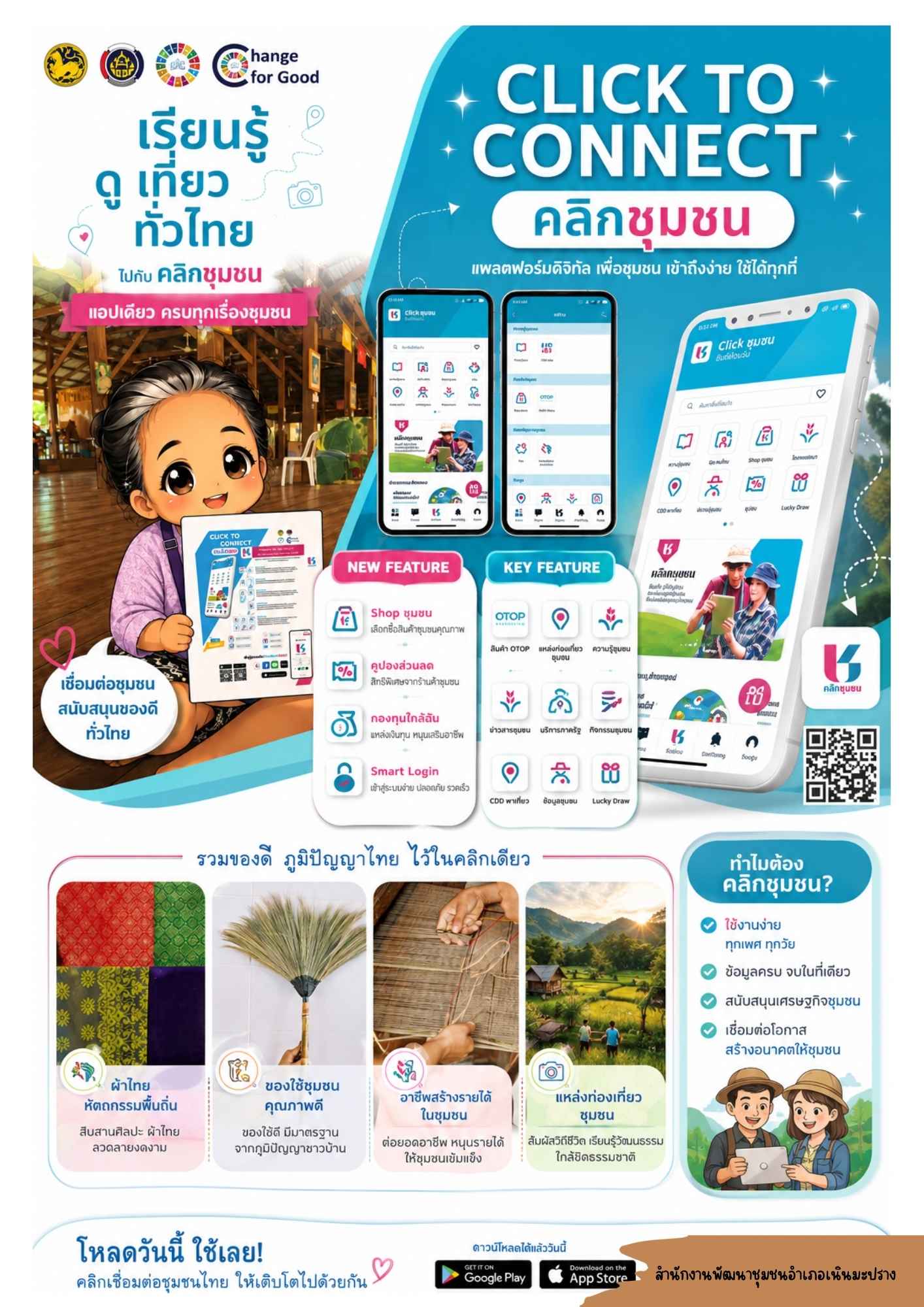 สำนักงานพัฒนาชุมชนอำเภอเนินมะปราง ประชาสัมพันธ์การเข้าถึงและใช้ประโยชน์แพลตฟอร์มบริการดิจิทัล Click ชุมชน