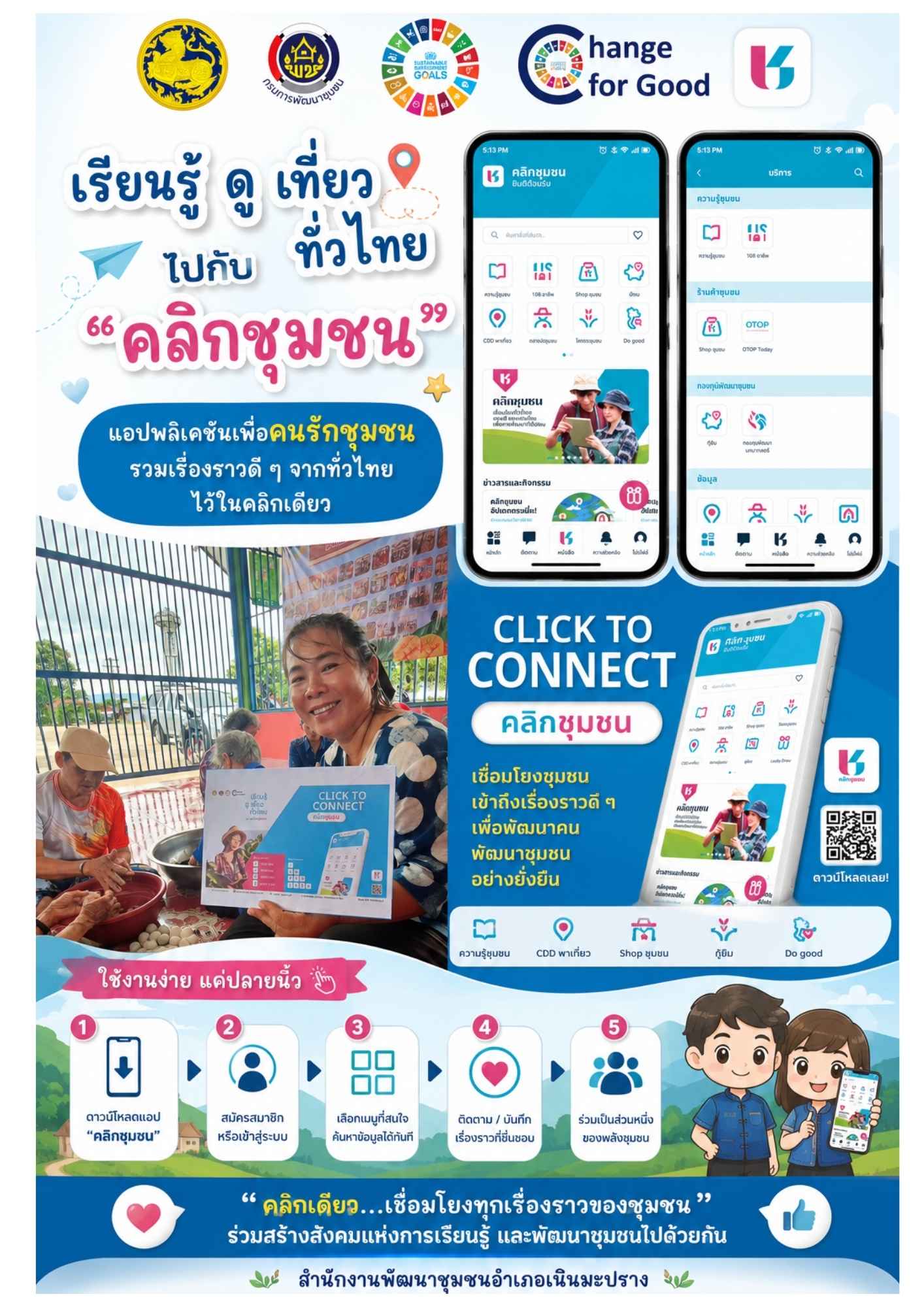 สพอ.เนินมะปราง ส่งเสริมการใช้ประโยชน์แอปพลิเคชัน "Click ชุมชน